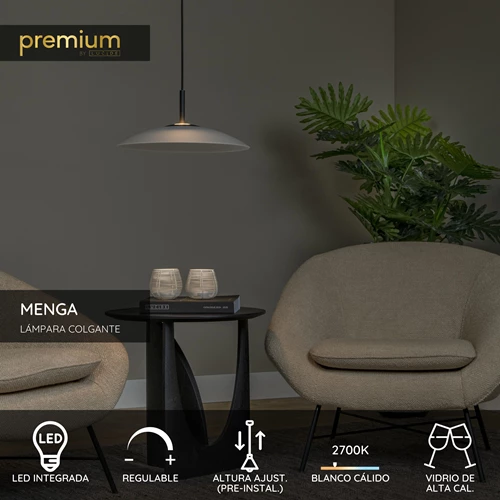 Lucide MENGA - Lámpara colgante - Ø 40 cm - LED Regul. - 1x11W 2700K - Ópalo | Premium - USP